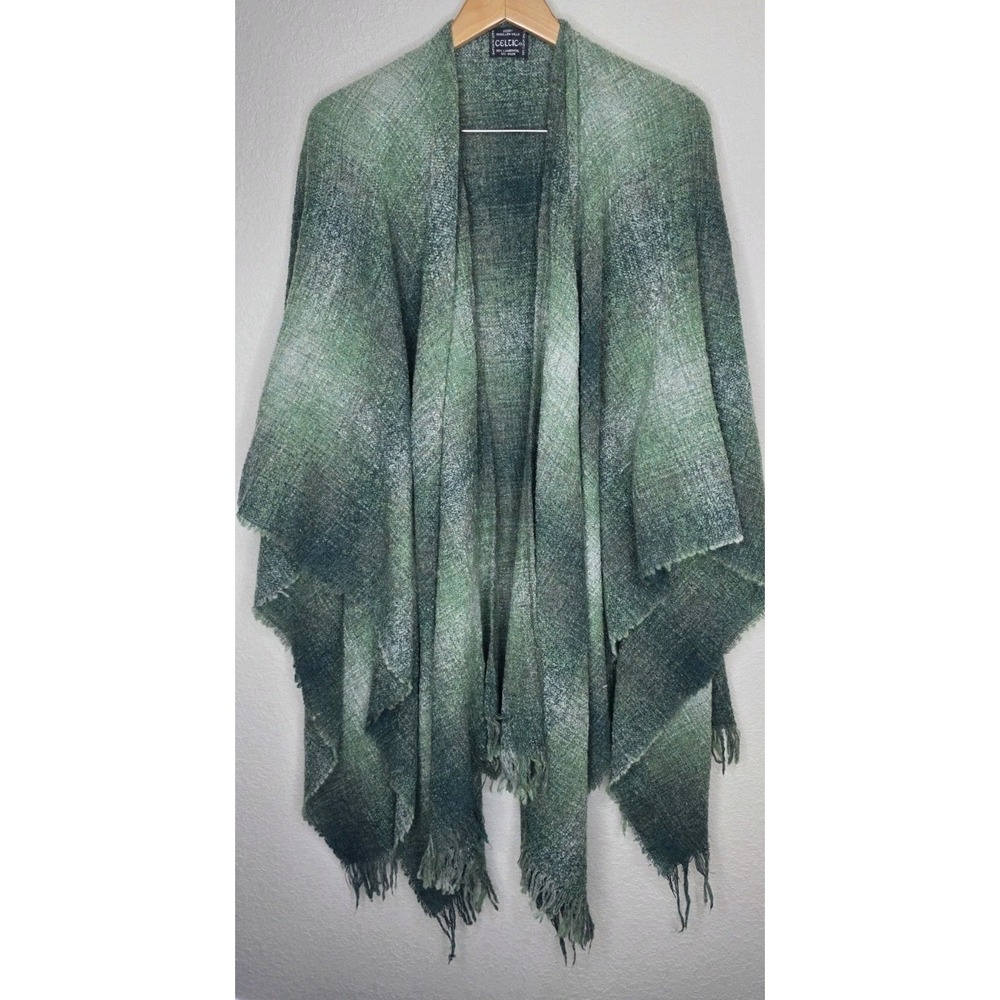 Celtic Kerry Woollen Mills Green Ruana Irish Lambswool Shawl Wrap Ireland Cape